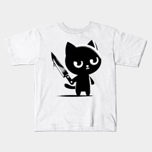 Black cat with knife Kids T-Shirt